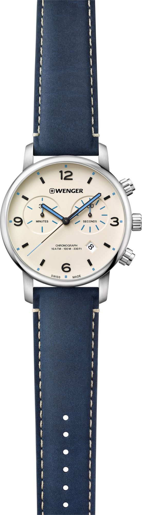 Wenger Orologio Uomo Cronografo Al Quarzo 01.1743.121 - Vetro A Cupola, Cinturino In Pelle, Impermeabile 10 ATM