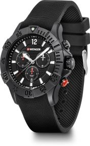 Wenger 011051108 - Orologio Da Uomo In Pelle Nera, Cassa In Acciaio, Vetro Zaffiro, Quarzo, 10 ATM