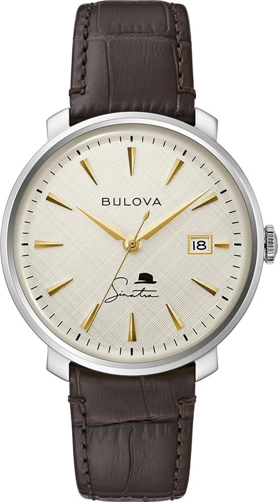 Bulova Orologio Automatico Uomo – Sinatra Collection 97B196, Cassa Acciaio Oro, Cinturino Pelle