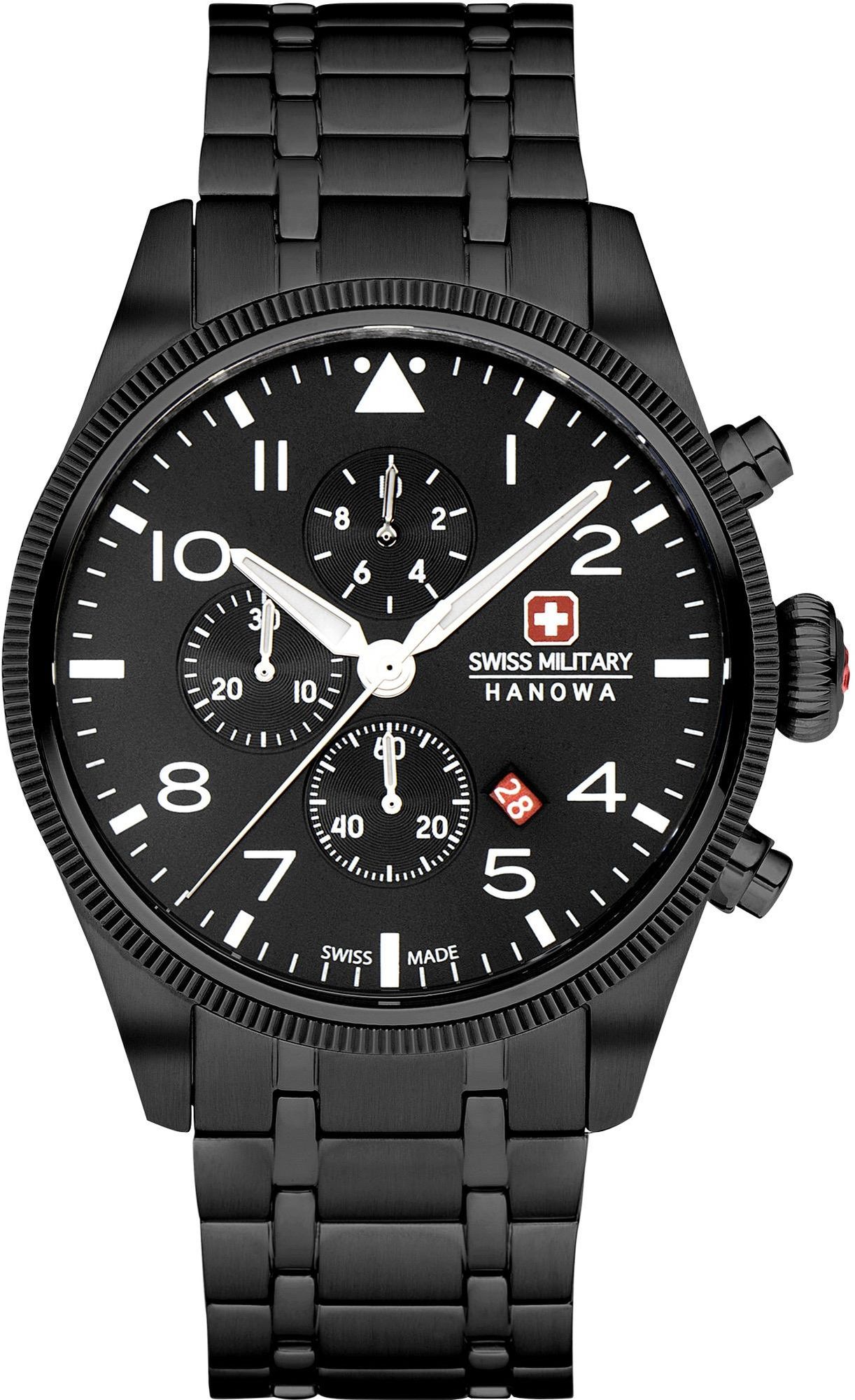 Swiss Military Hanowa Thunderbolt - Orologio Uomo Al Quarzo Svizzero, Cassa 43mm Acciaio, Cinturino Pelle, Vetro Zaffiro