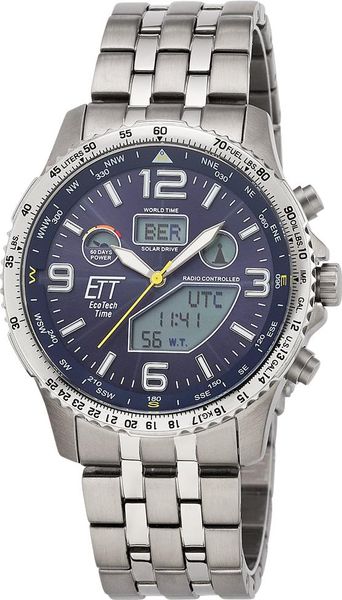 Eco Tech Time Solar Drive Funk World Timer Chronograph EGT-11575-31M Radioklok voor heren Eco Tech Time Solar Drive Funk World Timer Chronograph EGT-11575-31M Radioklok voor heren