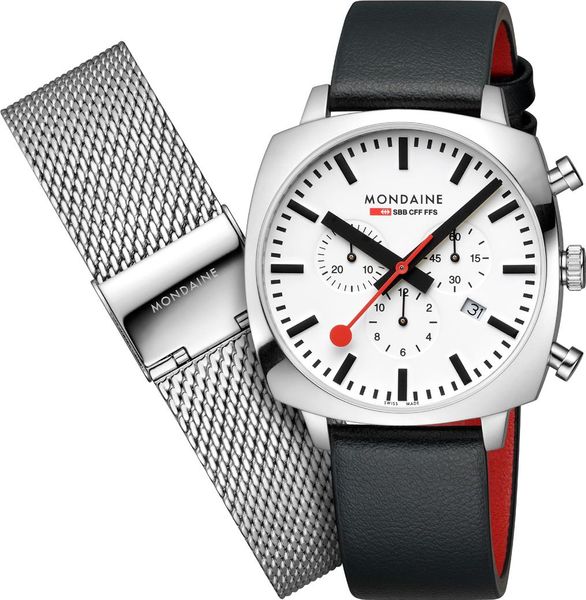 Mondaine Cushion MSL.41410.LBV.SET Cronógrafo para hombres Con pulsera adicional Mondaine Cushion MSL.41410.LBV.SET Cronógrafo para hombres Con pulsera adicional