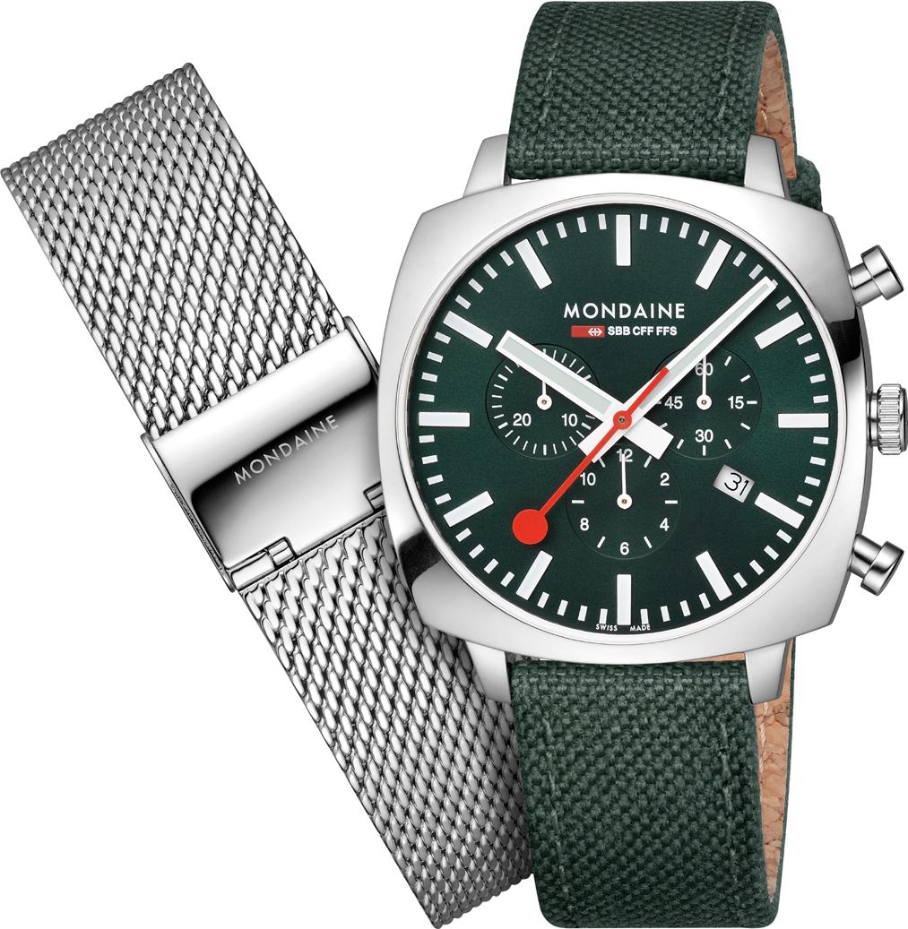 Mondaine Cushion MSL.41460.LF.SET Herrenchronograph Mit Wechselband