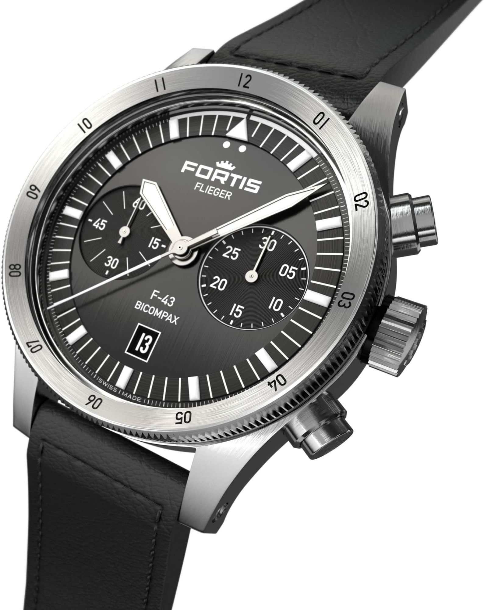 Fortis FLIEGER F-43 Bicompax Black F4240007 Automatische herenchronograaf