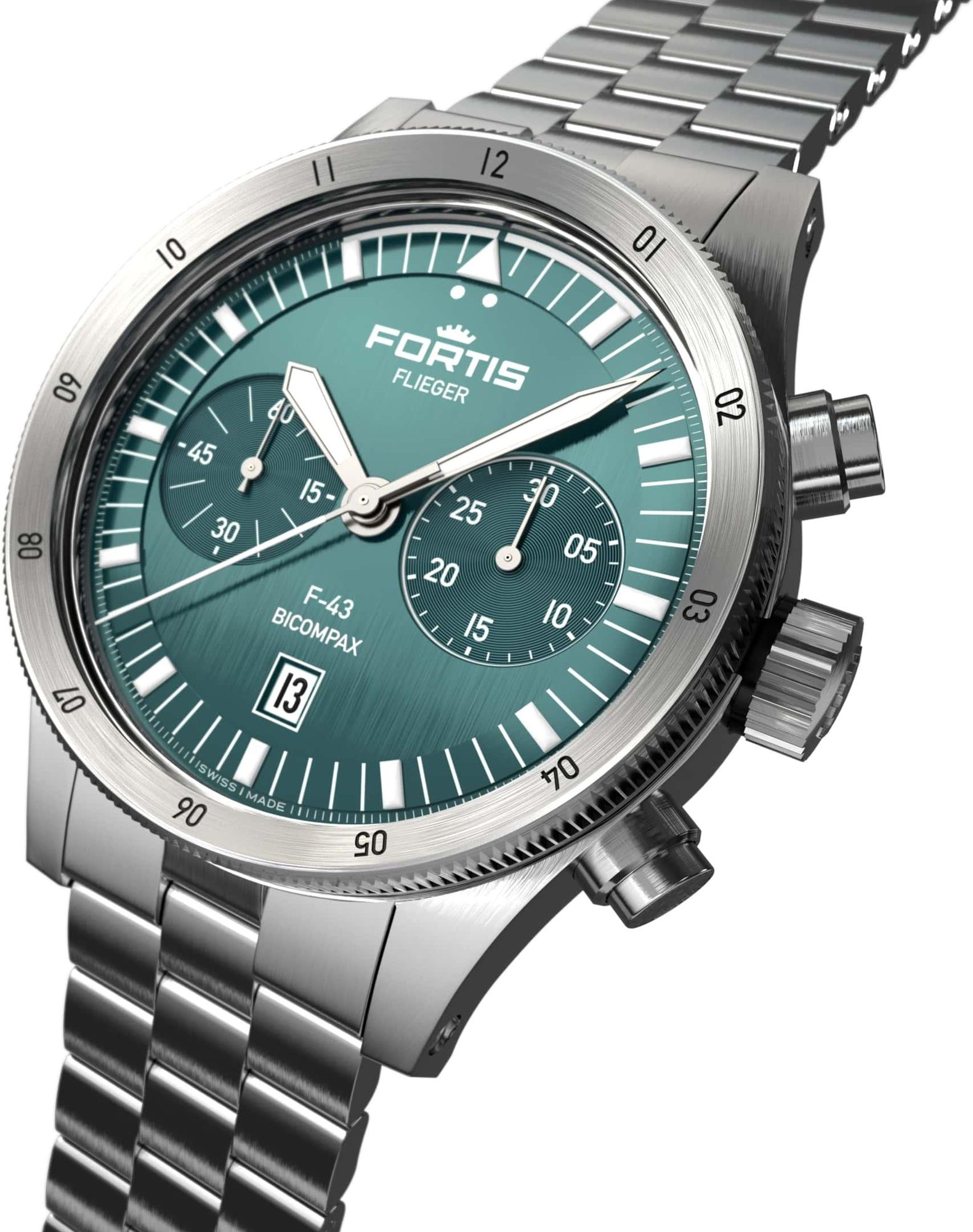 Fortis FLIEGER F-43 Bicompax Petrol F4240008 Herren Automatikchronograph