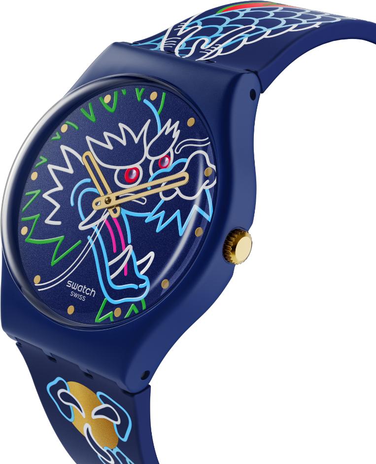 Swatch YEAR OF THE DRAGON: DRAGON IN WAVES SO28Z125 Unisexuhr Design Highlight