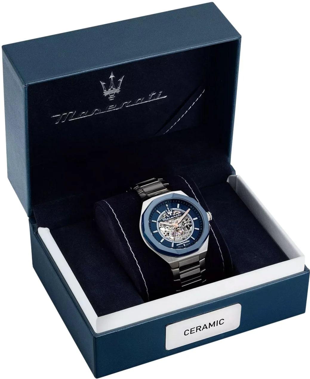 MASERATI Skelett-Zifferblatt Stile R8823142004 Reloj Automático para hombres Luneta céramica