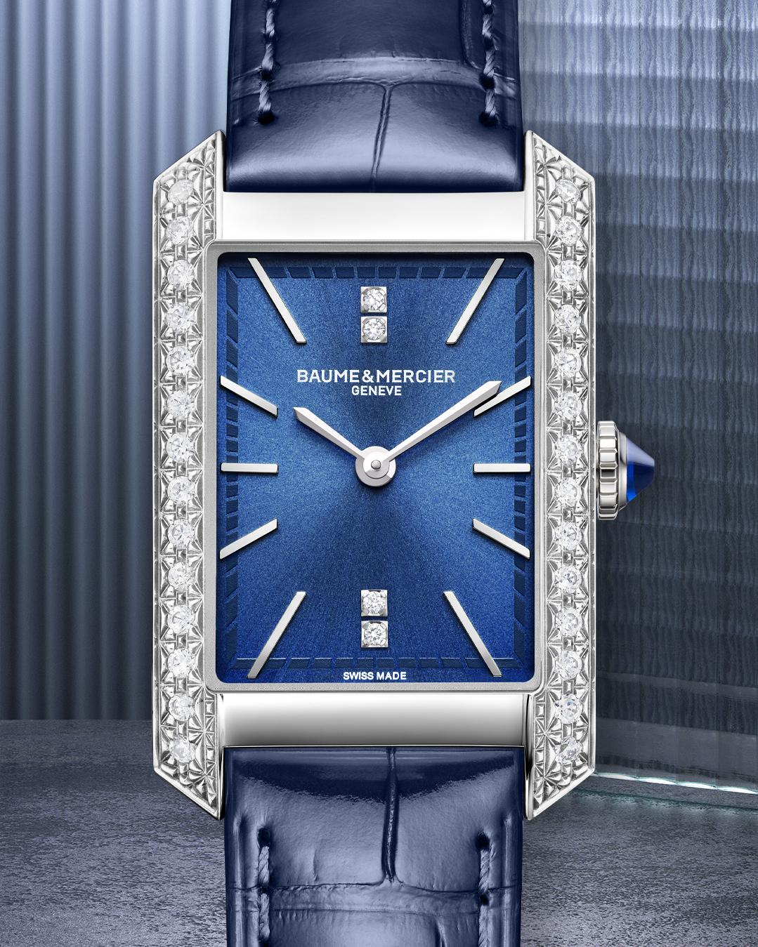 Baume & Mercier HAMPTON RECTANGL S SST LA QZ SET BLUE M0A10709 Montre Bracelet pour femmes