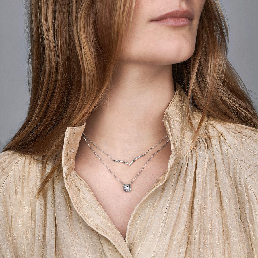 Pandora Quadratischer Funkelnder Strahlenkranz Halskette 396241CZ-45 Damenhalskette Pandora Quadratischer Funkelnder Strahlenkranz Halskette 396241CZ-45 Damenhalskette