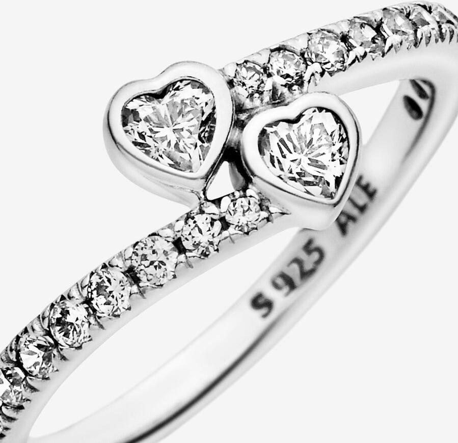 Pandora Two Sparkling Hearts Ring 191023CZ Anillo para mujeres