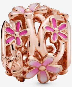 Pandora Offen gearbeitetes rosafarbenes Gänseblümchen Charm 788772C01 Hanger