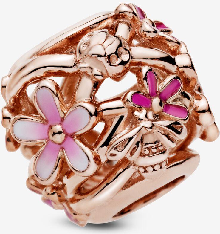 Pandora Offen gearbeitetes rosafarbenes Gänseblümchen Charm 788772C01 Hanger