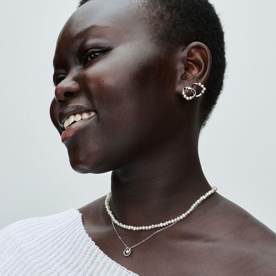 Pandora Organisch Geformter Pavé Kreis & Behandelte Süßwasserzuchtperlen Collier-Halskette 393303C01-45 Catenina donna