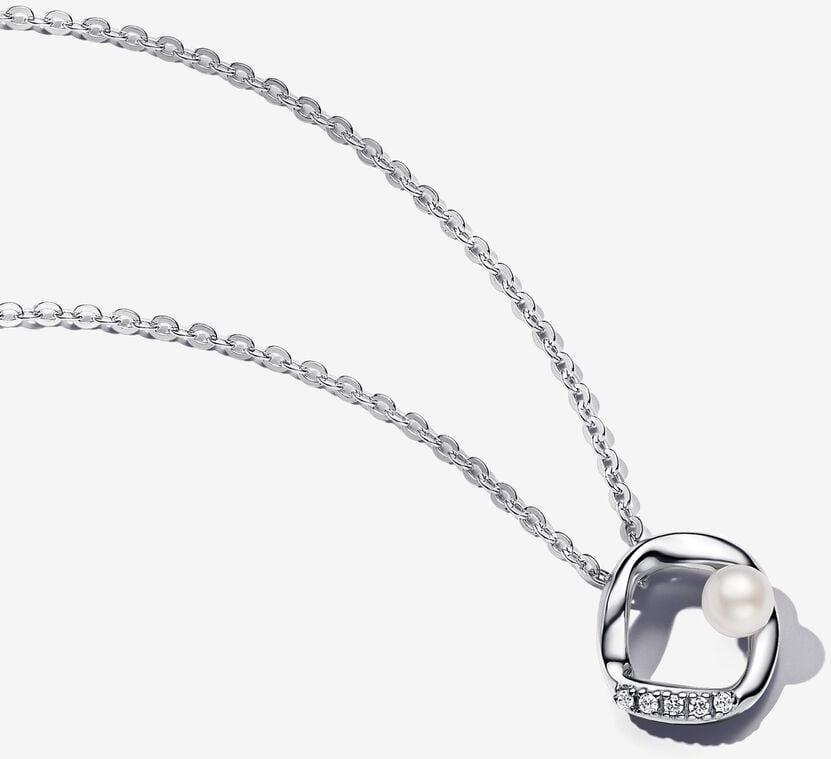 Pandora Organisch Geformter Pavé Kreis & Behandelte Süßwasserzuchtperlen Collier-Halskette 393303C01-45 Catenina donna