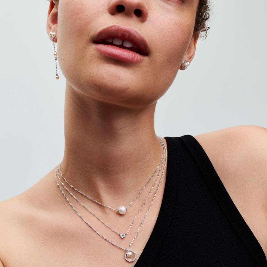Pandora Behandelte Süßwasserzuchtperle & Pavé Collier-Halskette 393165C01-45 Cadena de cuello para mujeres