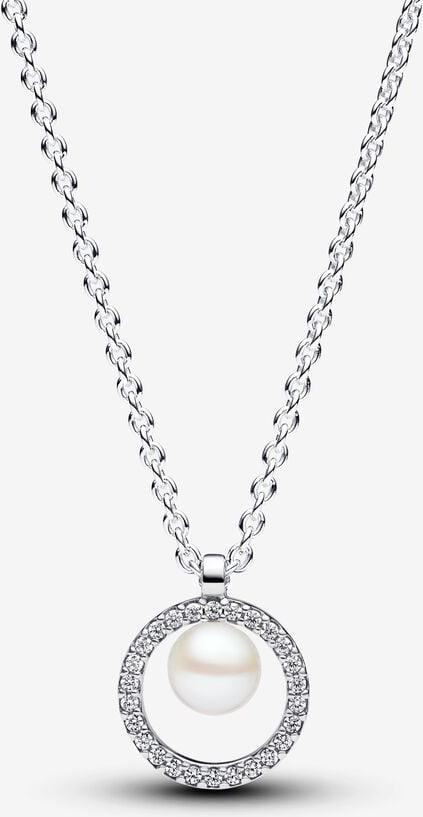 Pandora Behandelte Süßwasserzuchtperle & Pavé Collier-Halskette 393165C01-45 Cadena de cuello para mujeres