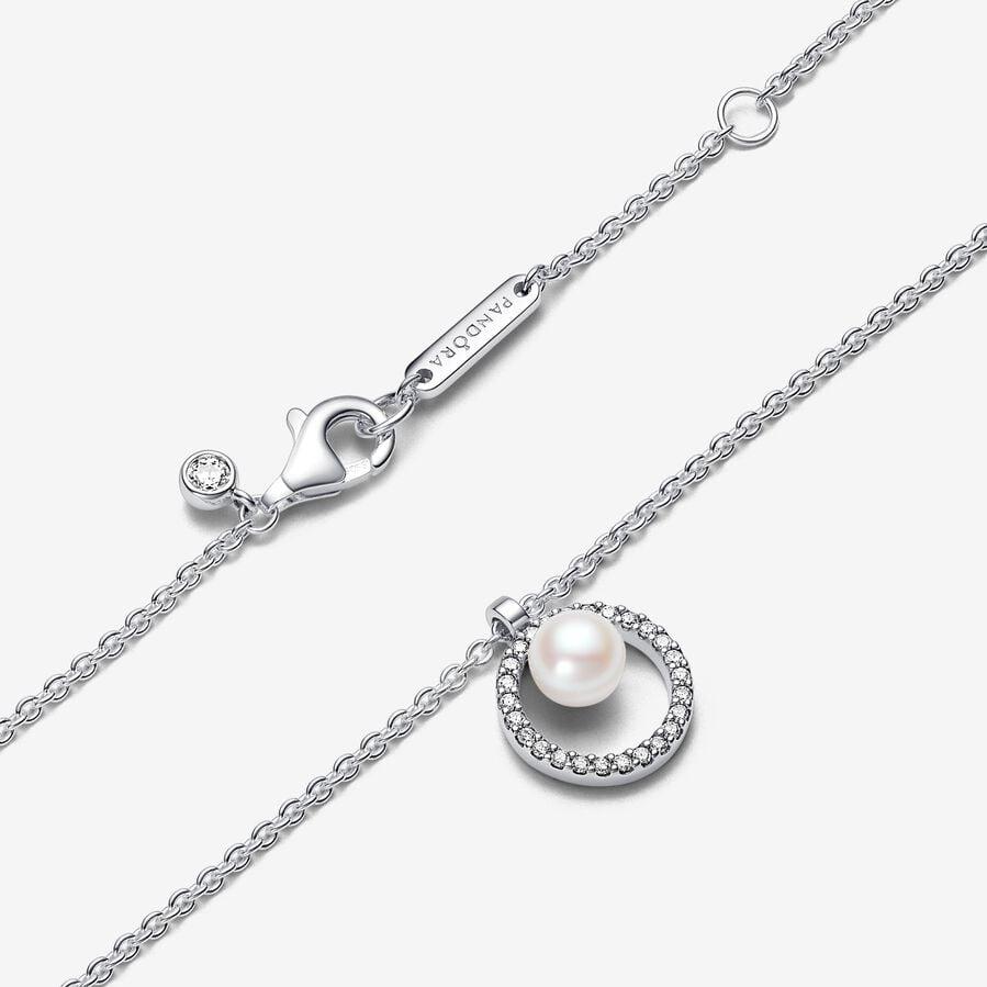 Pandora Behandelte Süßwasserzuchtperle & Pavé Collier-Halskette 393165C01-45 Cadena de cuello para mujeres