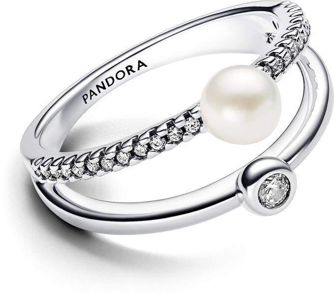 Pandora Behandelte Süßwasserzuchtperle & Pavé Doppelband-Ring 193147C01 Damesring Pandora Behandelte Süßwasserzuchtperle & Pavé Doppelband-Ring 193147C01 Damesring