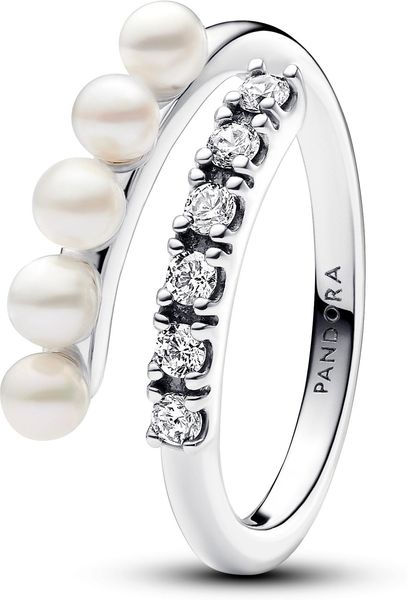 Pandora Behandelte Süßwasserzuchtperlen & Pavé Offener Ring 193145C01 Bague pour femmes