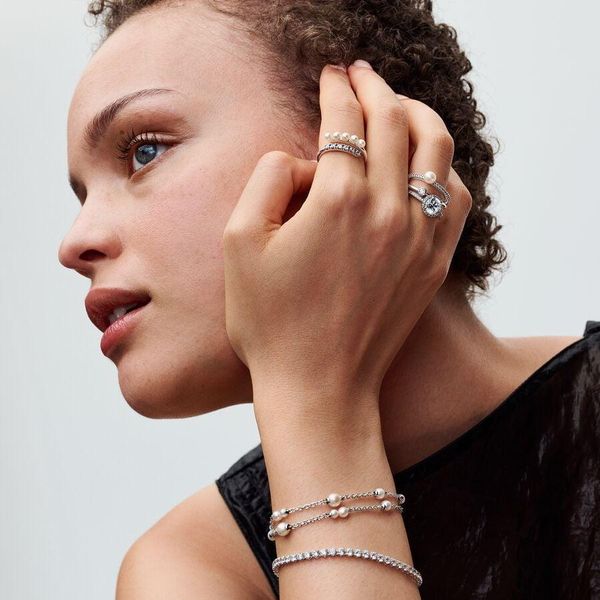 Pandora Behandelte Süßwasserzuchtperlen & Pavé Offener Ring 193145C01 Bague pour femmes