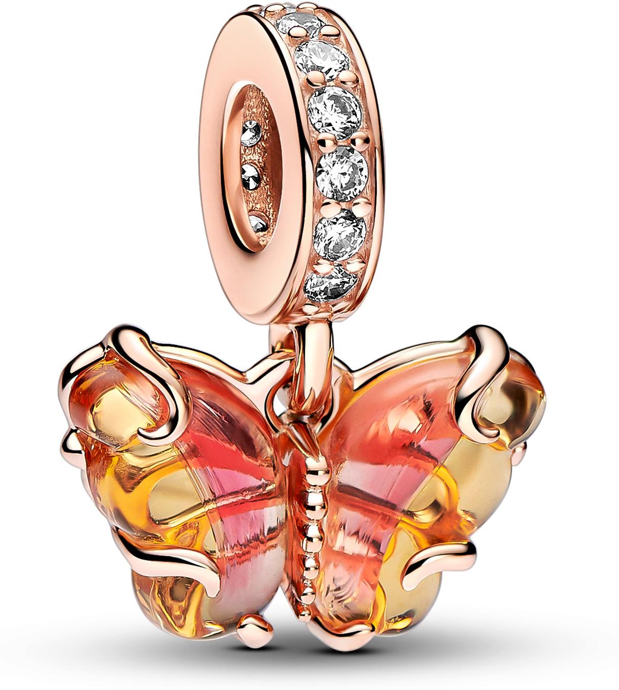 Pandora Rosafarbener & Gelber Murano-Glas Schmetterling Charm-Anhänger 782698C01 Hanger