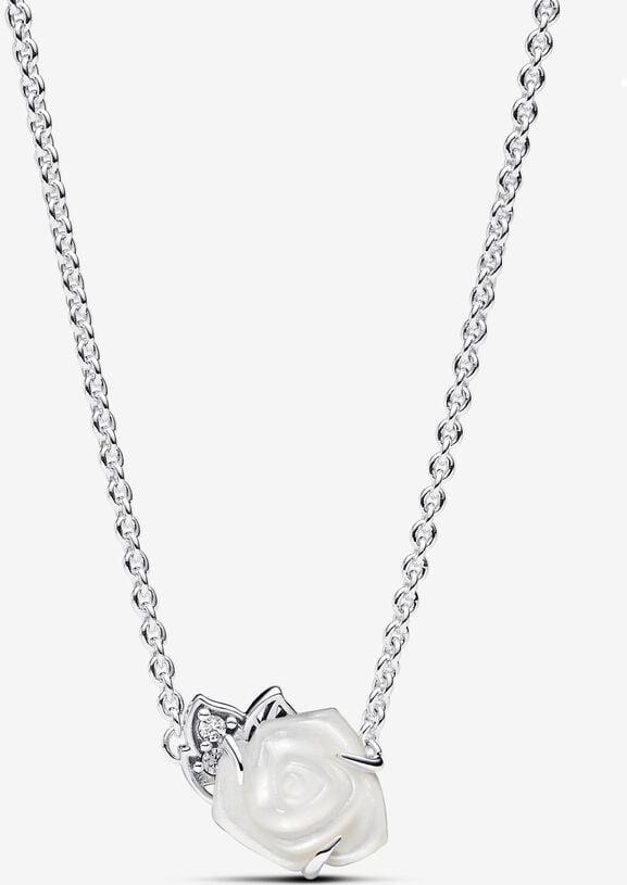 Pandora Weiße blühende Rose Collier-Halskette 393206C01-45 Chaîne de cou pour femmes