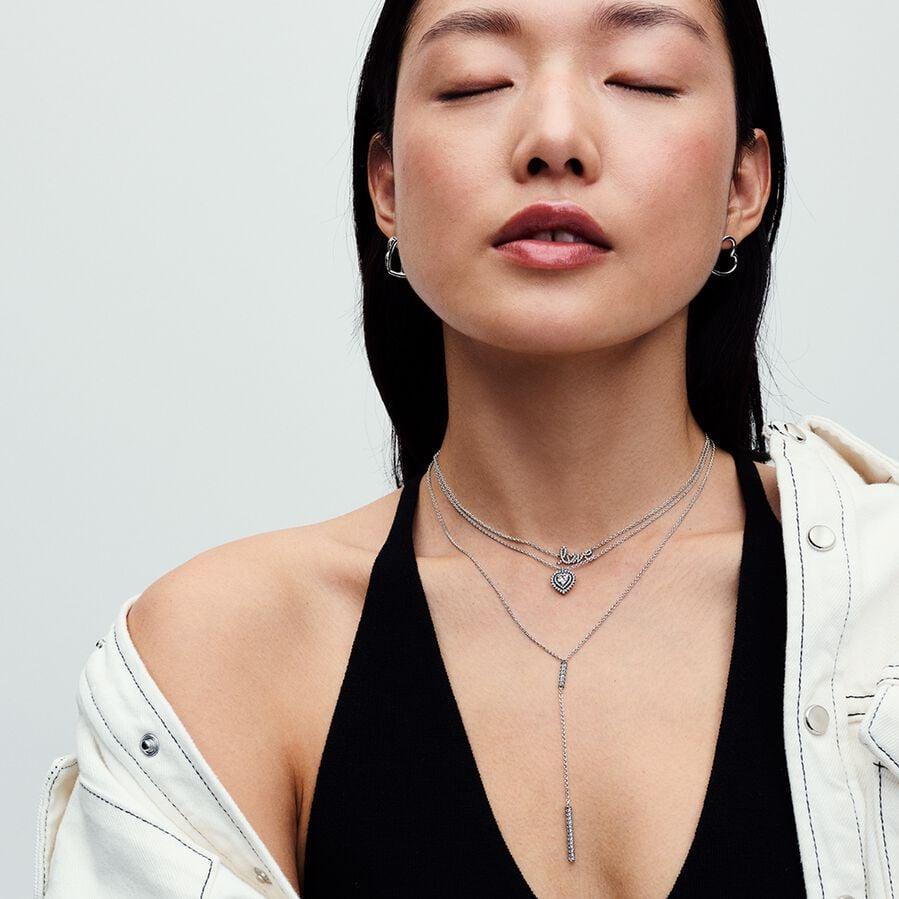 Pandora Funkelnder Herz-Strahlenkranz Anhänger-Halskette 393099C01-45 Cadena de cuello para mujeres