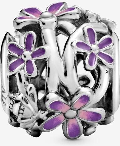 Pandora Offen gearbeitetes, lilafarbenes Gänseblümchen Charm 798772C02 Hanger Pandora Offen gearbeitetes, lilafarbenes Gänseblümchen Charm 798772C02 Hanger