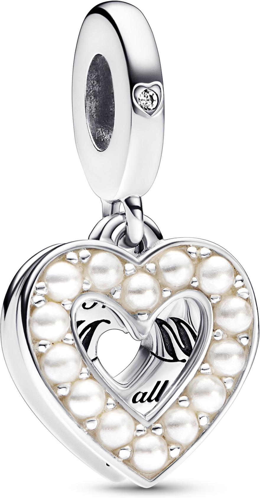 Pandora Perlmuttweißes Herz Doppelter Charm-Anhänger 792649C01 Pendentif