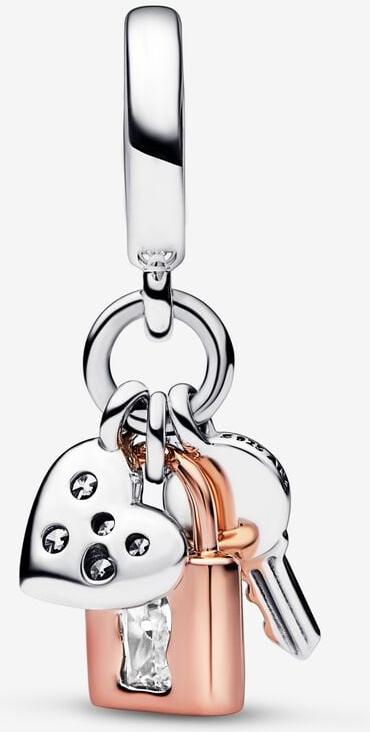 Pandora Bicolor Schlüssel, Vorhängeschloss & Herz Dreifacher Charm-Anhänger 782506C01 Pendentif