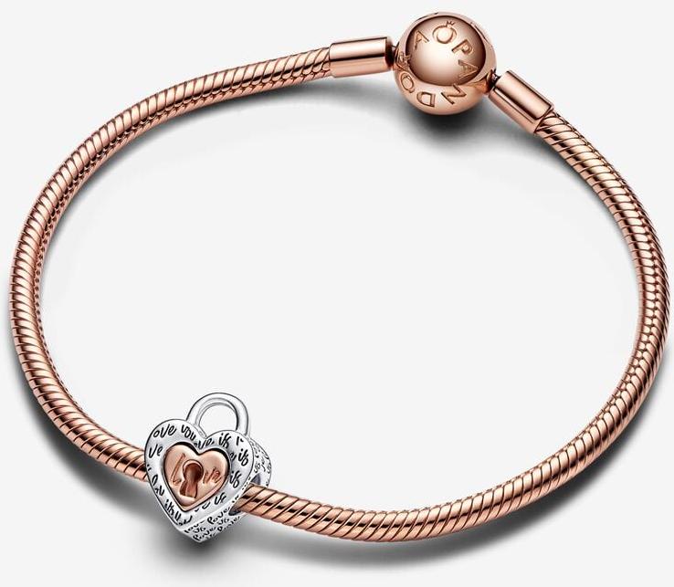 Pandora Bicolor Vorhängeschloss Teilbares Herz-Charm 782505C00 Pendentif