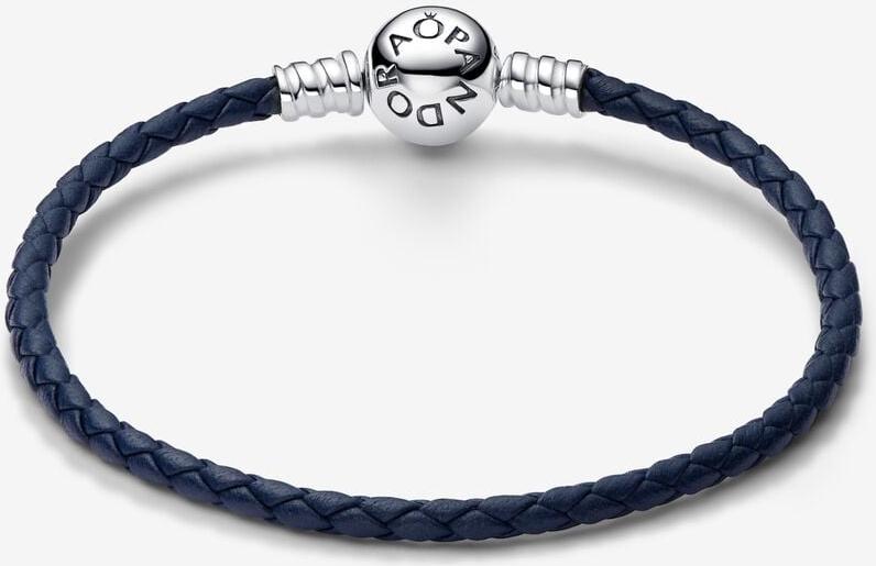 Pandora Pandora Moments Blaues Geflochtenes Lederarmband mit Kugelverschluss 592790C01-S2 Bracelet pour femmes