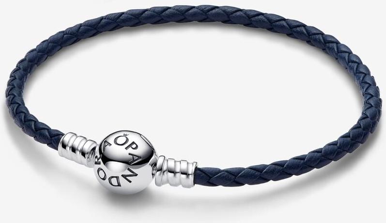 Pandora Pandora Moments Blaues Geflochtenes Lederarmband mit Kugelverschluss 592790C01-S2 Braccialetto per donne