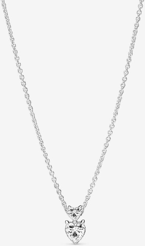 Pandora Doppelherz-Anhänger Funkelnde Collier-Halskette 391229C01-45 Chaîne de cou pour femmes