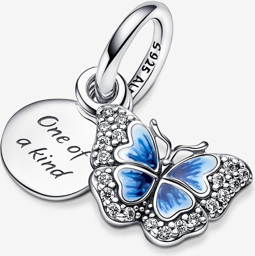 Pandora Blauer Schmetterling & Spruch Doppelter Charm-Anhänger 790757C01 Pendentif