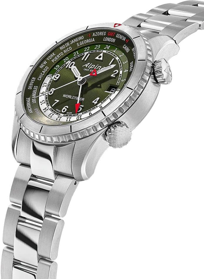 Alpina Geneve PILOT QUARTZ WORLDTIMER AL-255GR4S26B Heren armbandhorloge