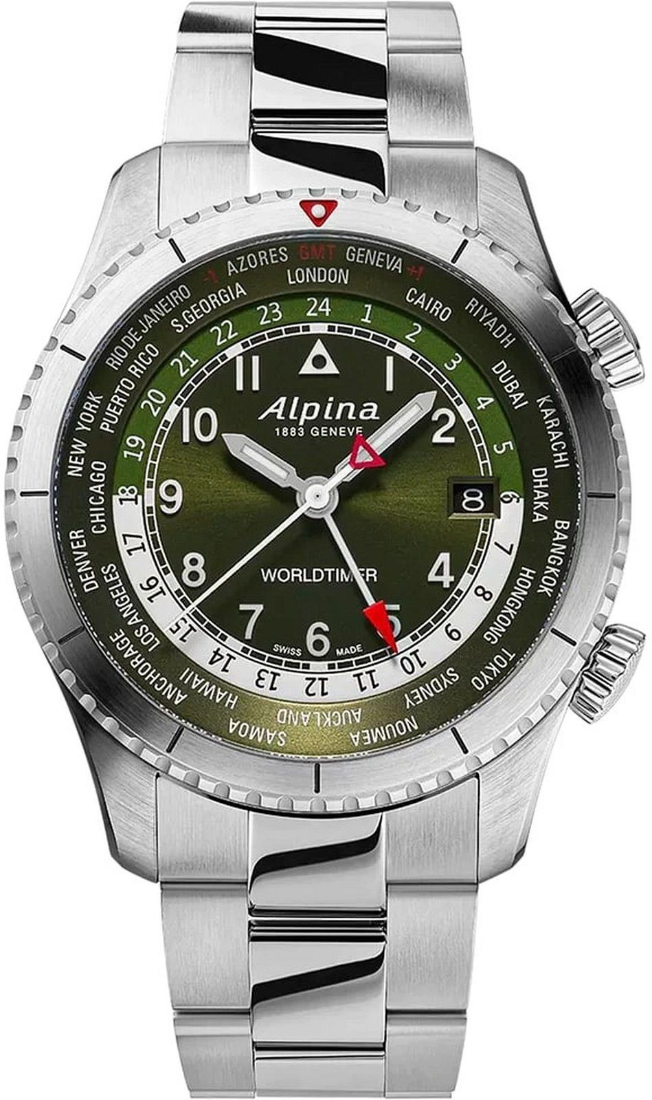 Alpina Geneve PILOT QUARTZ WORLDTIMER AL-255GR4S26B Heren armbandhorloge