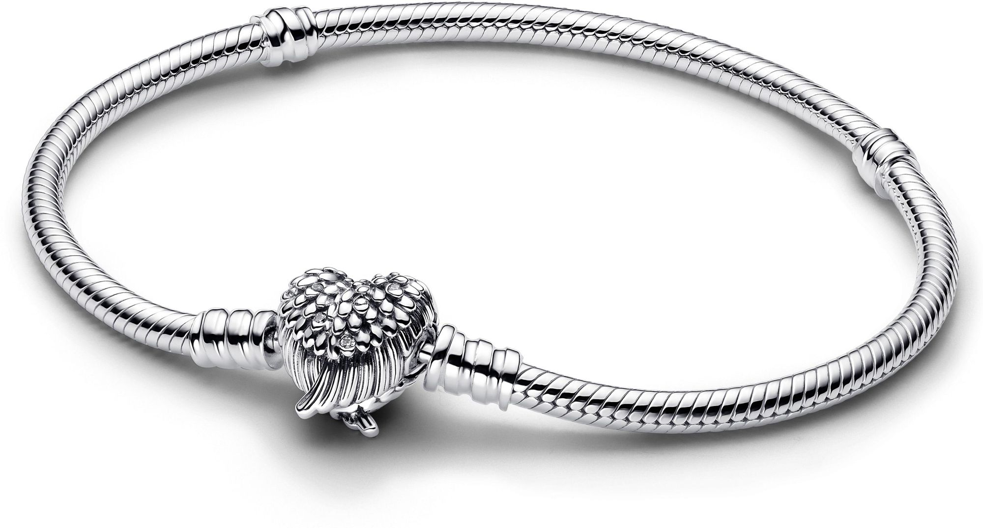 Pandora Flügel Herzverschluss Schlangen-Gliederarmband 593680C01 Pulsera para mujeres