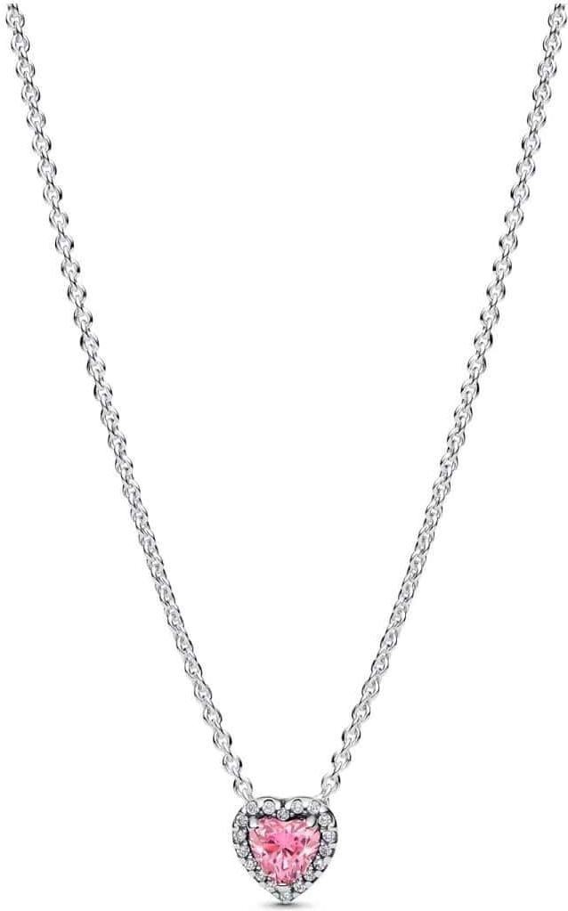 Pandora Rosafarbenes Erhabenes Herz Halskette 398425C02-45 Cadena de cuello para mujeres