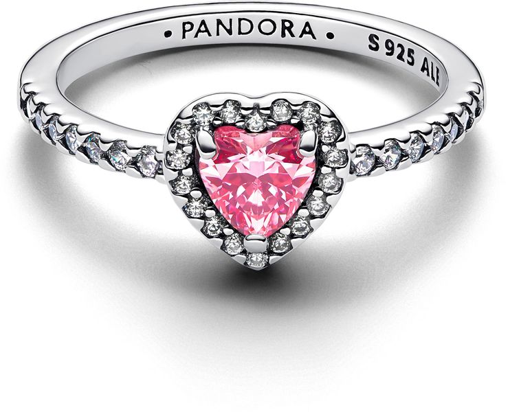 Pandora Erhabenes Rosafarbenes Herz Ring 198421C03 Anello donna
