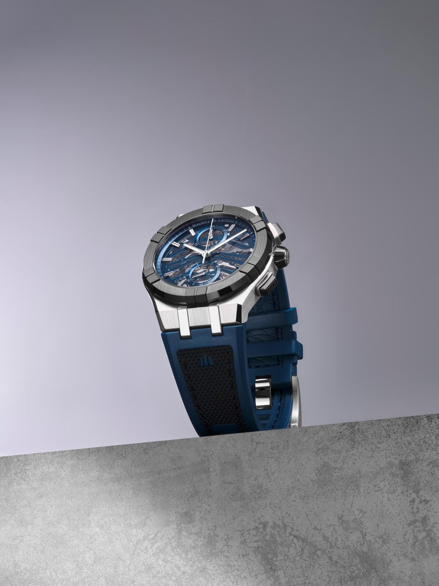 Maurice Lacroix AIKONIC CHRONO SKELETON AC8018-SSL20-030-4 Automatische herenchronograaf Geskelleteerde wijzerplaat Maurice Lacroix AIKONIC CHRONO SKELETON AC8018-SSL20-030-4 Automatische herenchronograaf Geskelleteerde wijzerplaat