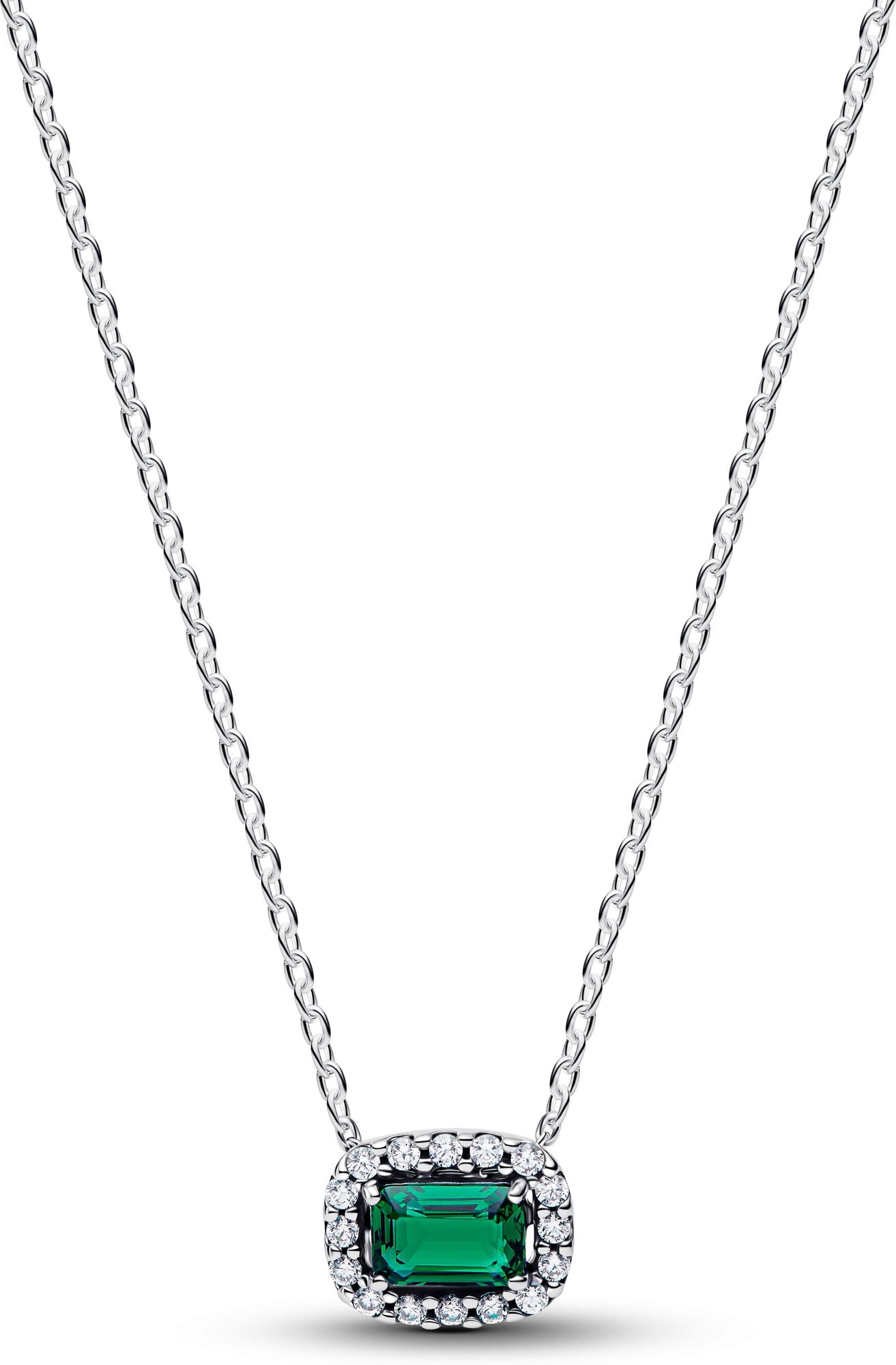 Pandora Rectangular Sparkling Green Halo Pendant Necklace 394503C01 Catenina donna Pandora Rectangular Sparkling Green Halo Pendant Necklace 394503C01 Catenina donna