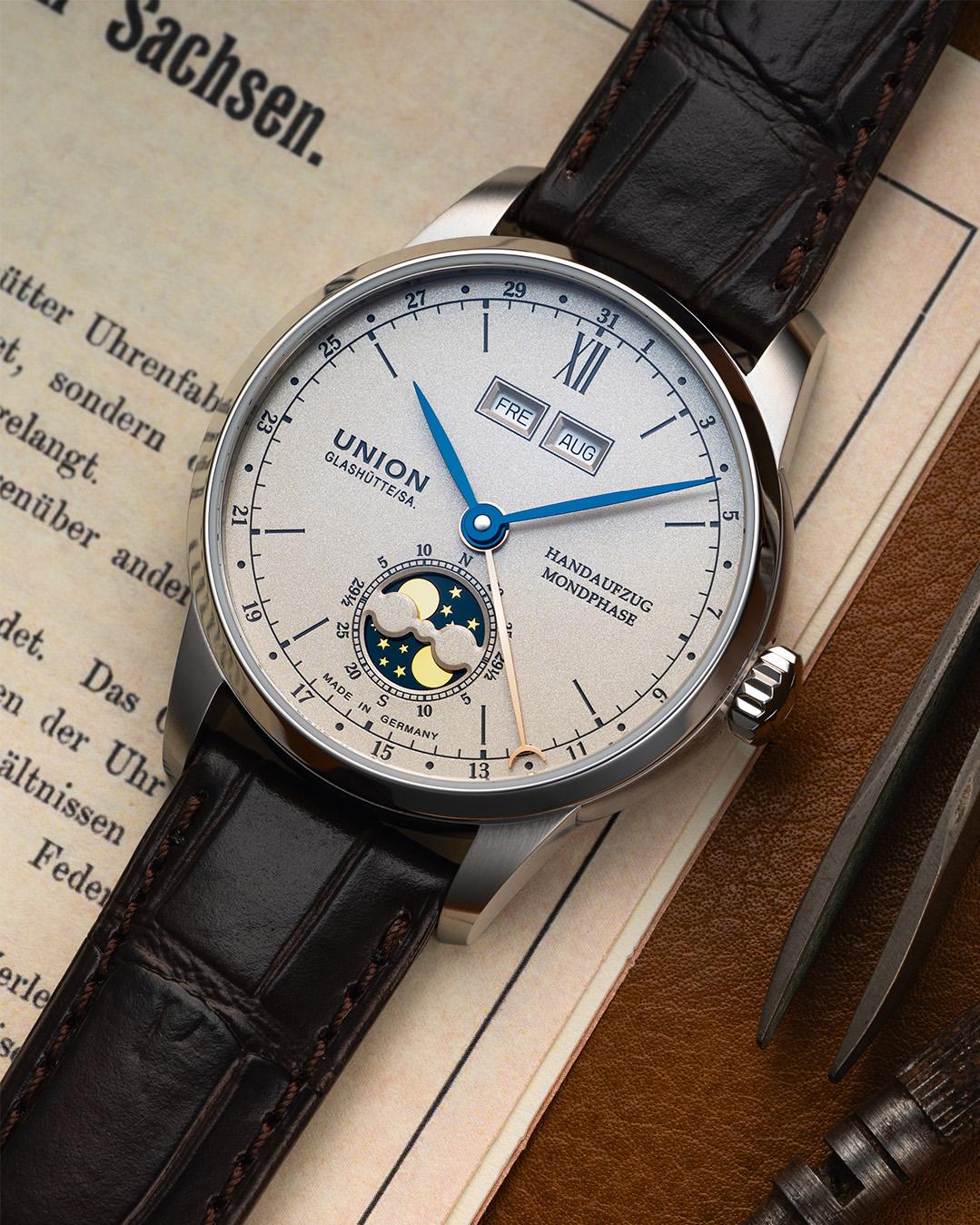 Union Glashütte 1893 Johannes Dürrstein Edition D007.458.16.039.00 Orologio da polso uomo Indicatore fasi lunari Union Glashütte 1893 Johannes Dürrstein Edition D007.458.16.039.00 Orologio da polso uomo Indicatore fasi lunari