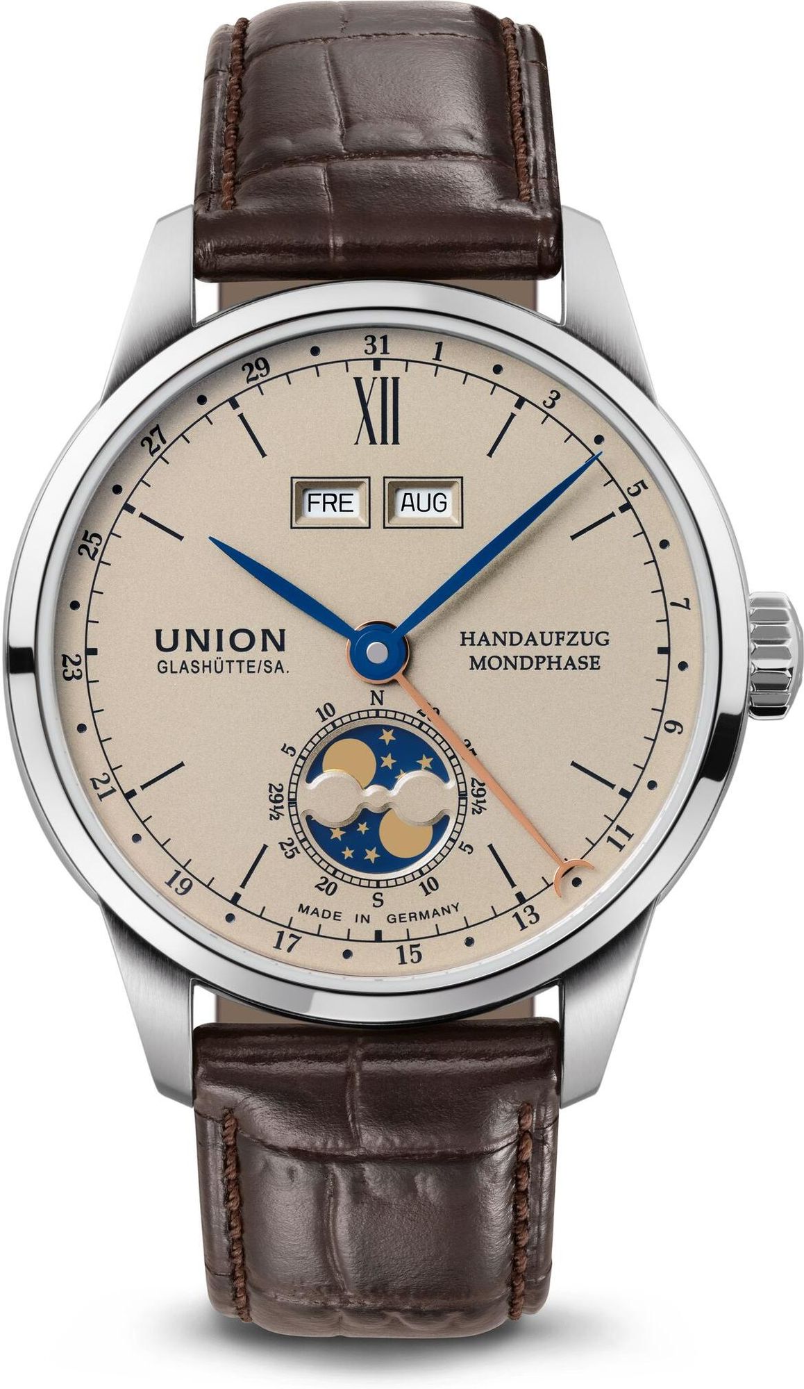 Union Glashütte 1893 Johannes Dürrstein Edition D007.458.16.039.00 Orologio da polso uomo Indicatore fasi lunari Union Glashütte 1893 Johannes Dürrstein Edition D007.458.16.039.00 Orologio da polso uomo Indicatore fasi lunari