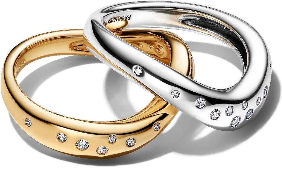 Pandora Organically Shaped Two-Tone Stacking 164674C01 womans ring