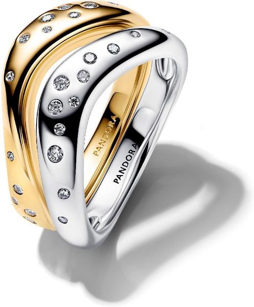 Pandora Organically Shaped Two-Tone Stacking 164674C01 womans ring