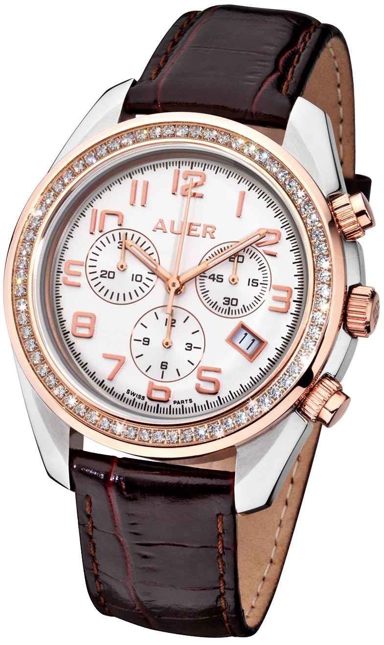 AUER Sparkling Gold ZU-1163-SDBrB Chronograph for women Classic Design