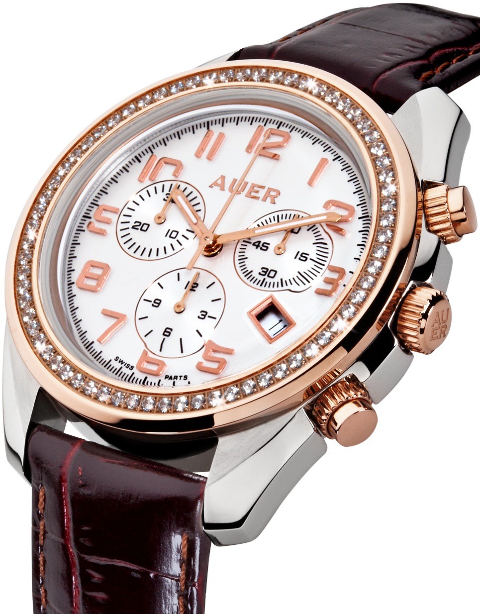 AUER Sparkling Gold ZU-1163-SDBrB Chronograph for women Classic Design