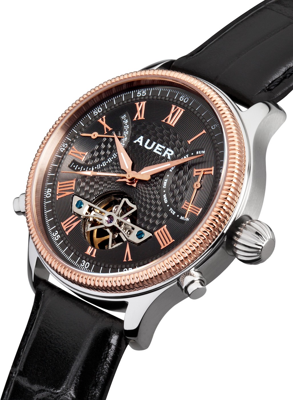 AUER Classic Collection BA-508-RGrBlL Herren Automatikuhr Offene Unruhe