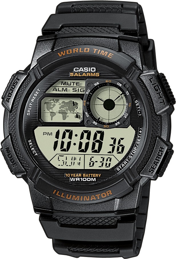 Casio World Time AE 1000W 1AVEF Digital watch for men Battery lifetime of 10 years